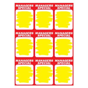 426 - Managers Special Red 9up on A4 (Yellow Splash) 250 Per Pack