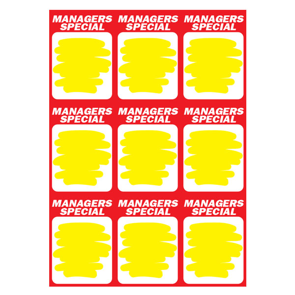 426 - Managers Special Red 9up on A4 (Yellow Splash) 250 Per Pack