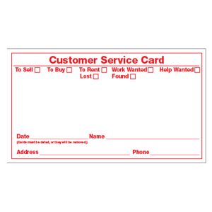 516 - Customer Service Card Qty. 100 Per Pack