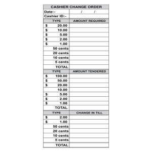 518 - Cash Change Order Pad 50 Sheet Pad x 5